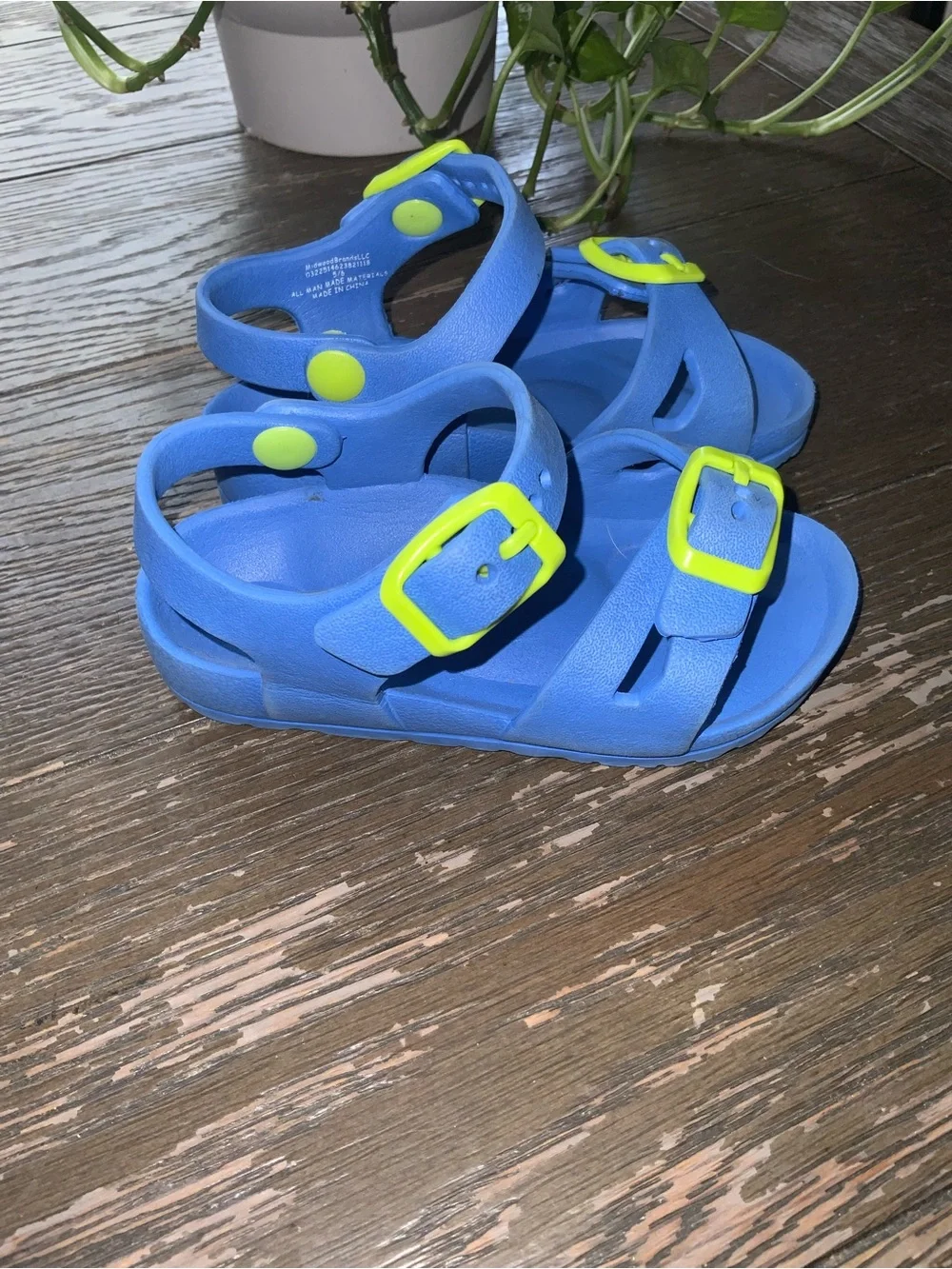 Kids Blue Sandals with Lime Accents & Red Slip-On Sneakers - Two-Pair Set Size 5